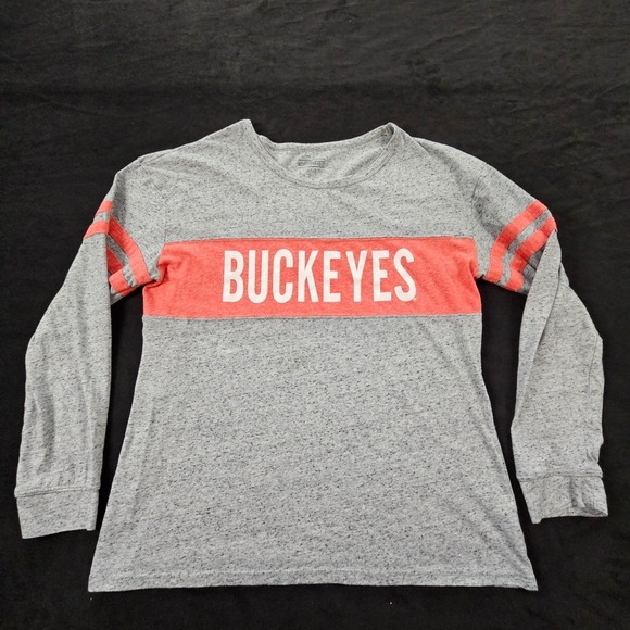 Ohio State Authentic Apparel Tops - Ohio State Buckeyes Gray Long Sleeve Cotton Blend T-Shirt Women's M